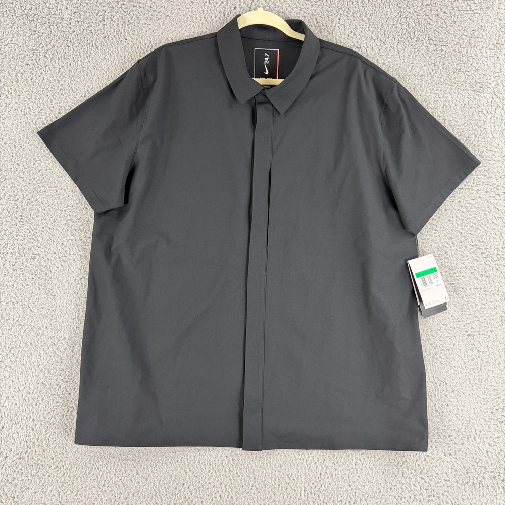 Nike 24.7 PerfectStretch Shirt Mens XL Black Dri-FIT UV Snap Front Short Sleeve